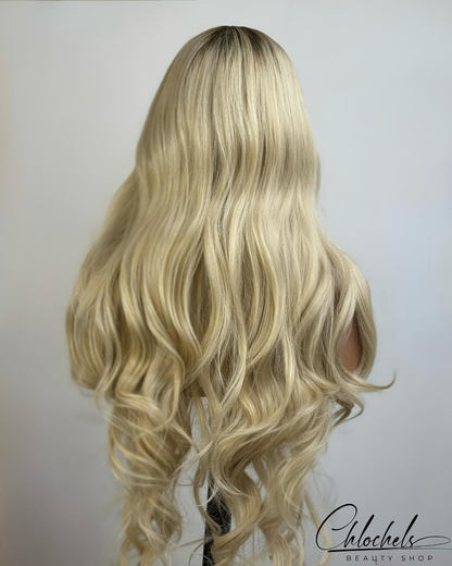 Perruque Ondulée Blond Ombré – Lumière, Volume & Effet Naturel