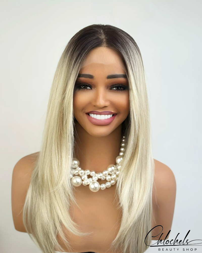 Perruque Lisse Blonde Ombré – Chic, Moderne & Ultra Naturelle